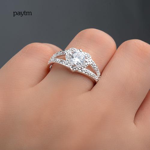 Nhẫn Mạ Bạc Hình Trái Tim Đính Đá Thời Trang Dành Cho Nữ Size US 8