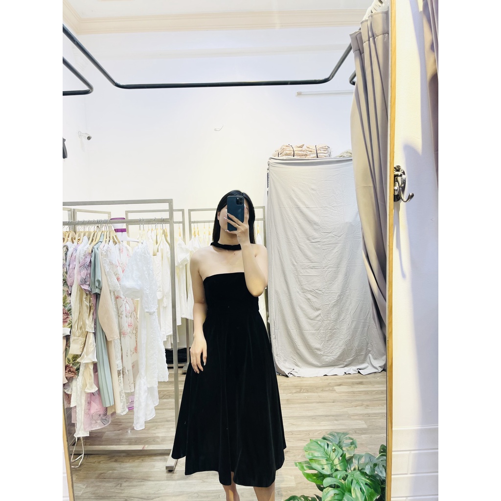 H069-Đầm nhung đi tiệc đính nơ sau lưng