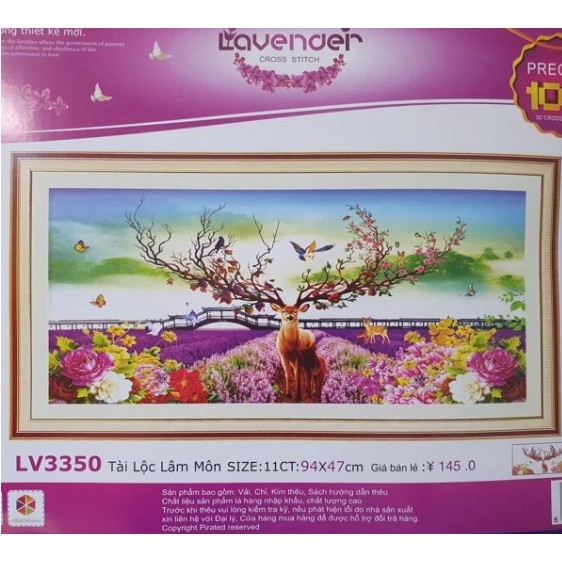 TRANH THÊU HƯƠU NAI TÀI LỘC LV3350 ( 94x47)cm ,  lv3360 (50x70) cm - tranh 3D chưa thêu