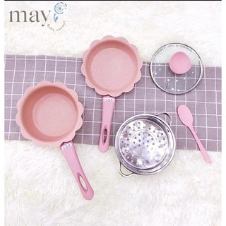 [TẶNG THÌA SILICON] Bộ Nồi Chảo Xửng hấp bằng đá Maifan