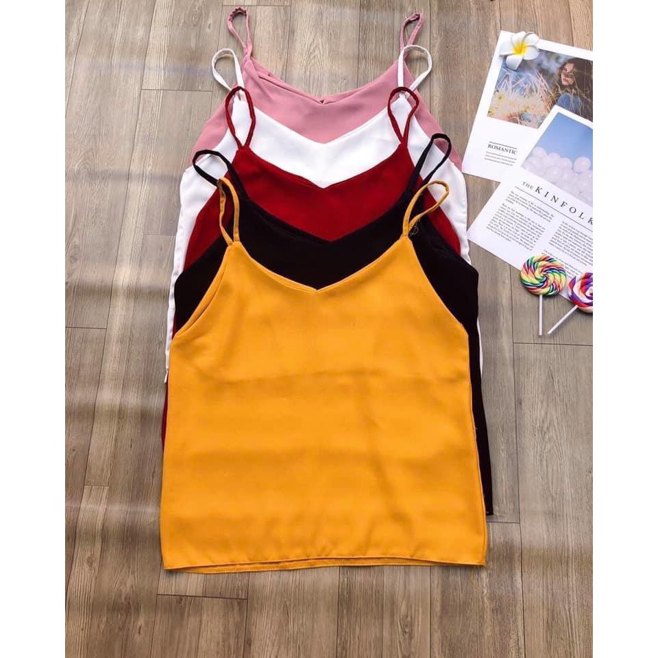 Áo 2 dây voan cổ V đơn giản trơn cho bạn gái xinh