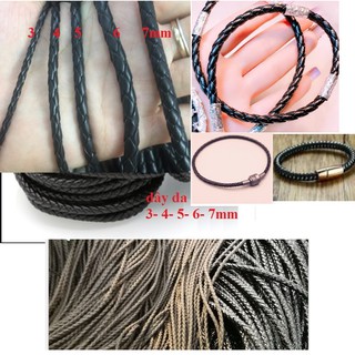 1met dây da Đen/ Nâu tròn làm vòng nhiều size 3-4-5-6-7mm