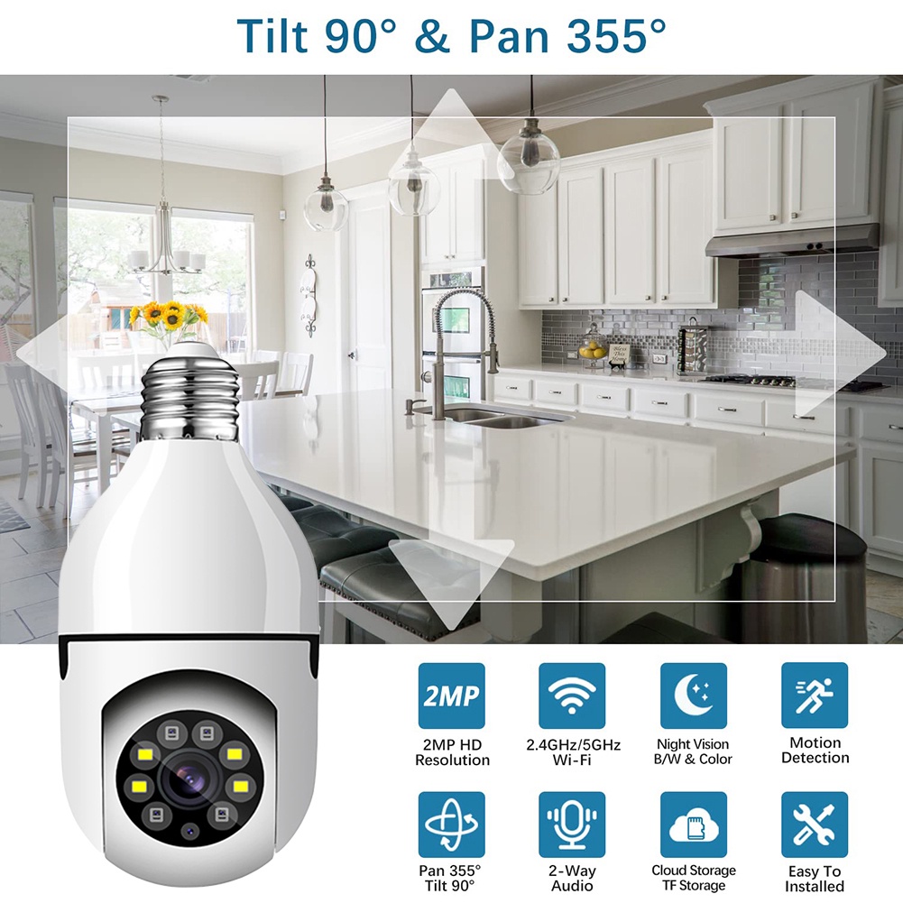 Máy quay giám sát an ninh dạng bóng đèn 5G/2.4G wifi E27 tầm nhìn ban đêm đầy đủ màu sắc 4X HD PK IC tiện dụng