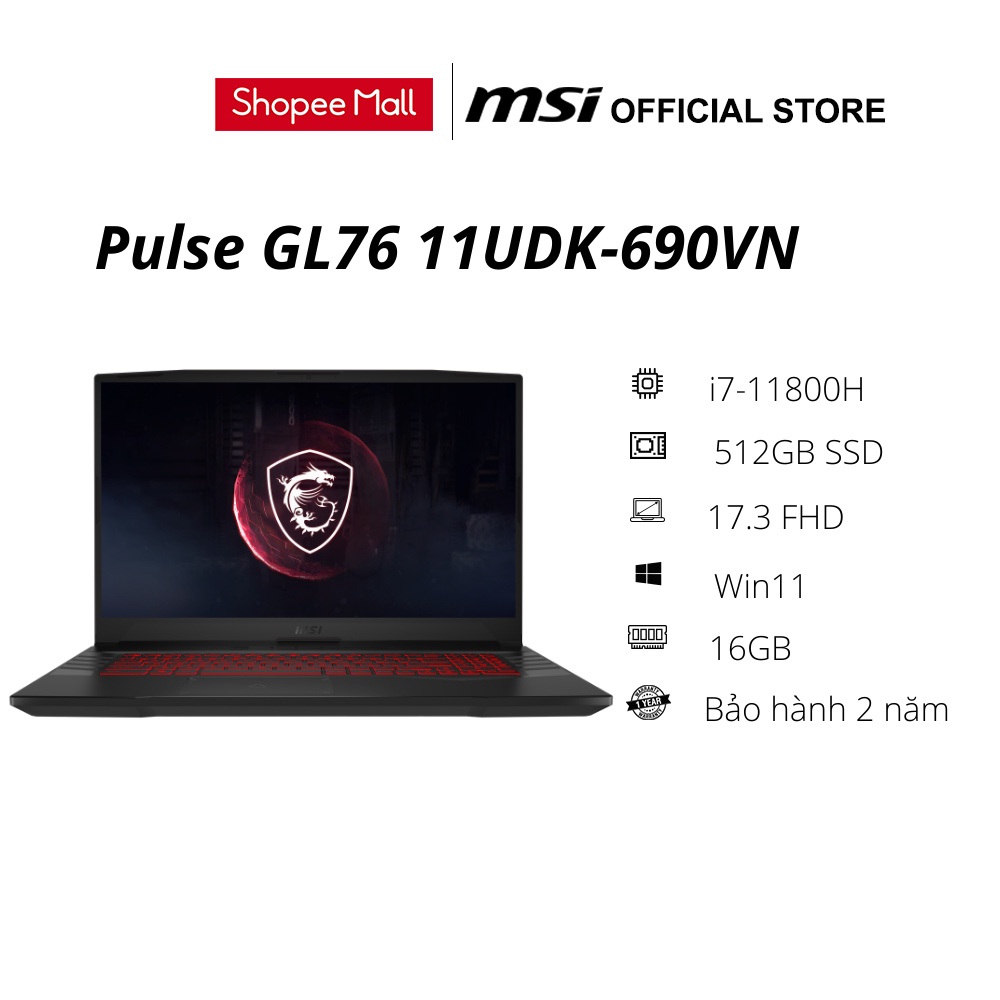 Laptop MSI Gaming Pulse GL76 11UDK 690VN (i7-11800H 16GB 512GB RTX3050 Ti 4GB 17.3 inch FHD 144Hz Win 11 | Titanium gray