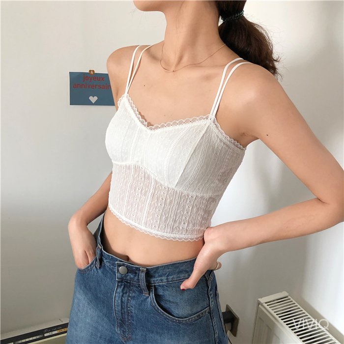 [Spot]  Sweet Lace Underwired Padded Beauty Back Single Wear Sports Vest Female Spring Slim-Fitting Slimming and Short Small Sling  ✨VIVIQ