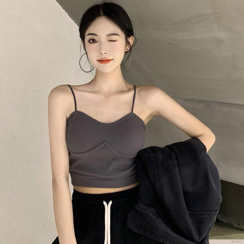 Áo hai dây có đệm màu sắc đơn giản phong cách Hàn Quốc cho nữ