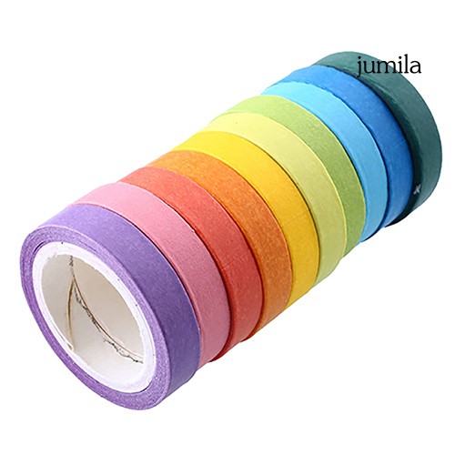 Set 10 Cuộn Băng Dính Washi Nhiều Màu Dùng Cho Trang Trí