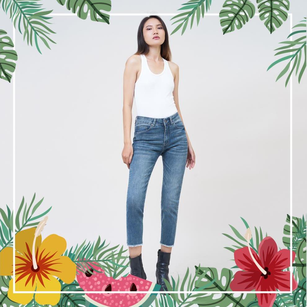 Sale Tết- Quần Jean Nữ Aaa Jeans Lưng Cao Ống Đứng Lửng Gotham Blue az1 * ) ,