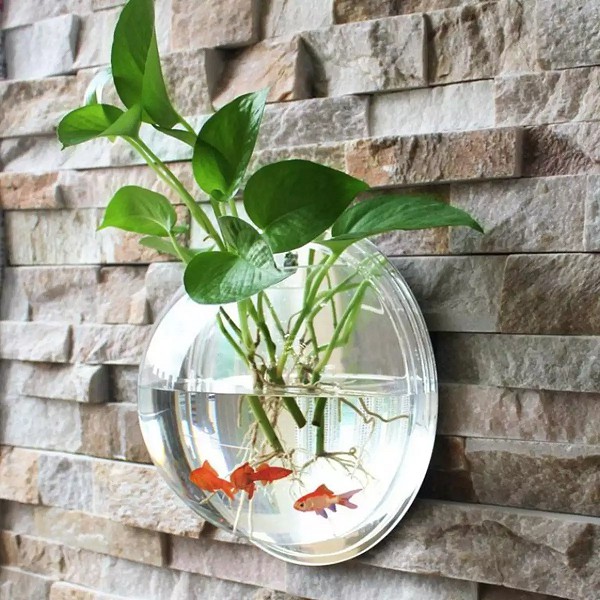 [15cm] Chậu cây thủy sinh, bình hoa gắn tường, bể cá treo tường mini size 15cm chất liệu nhựa thủy tinh acrylic