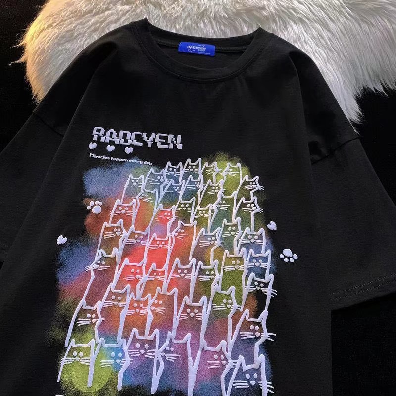 Áo Thun Tay Ngắn Cổ Tròn In Hình Mèo Nhiều Màu Sắc Thời Trang Mùa Hè Dành Cho Nam Size S-3XL