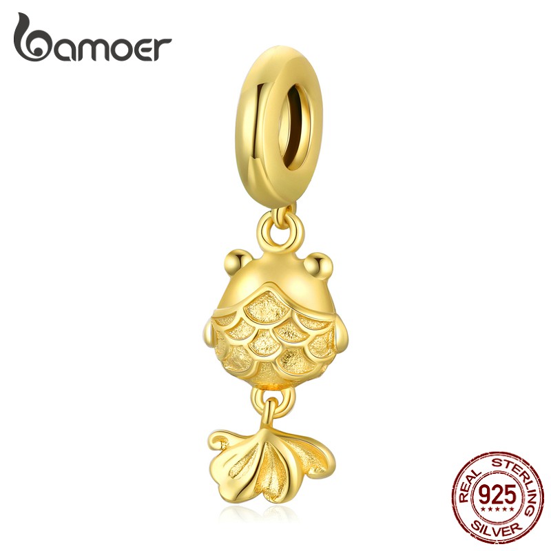 Hạt xỏ lỗ Bamoer Scc2048 bạc 925 hình cá vàng lỗ xỏ 4.5mm thời trang thích hợp làm vòng tay/dây chuyền DIY