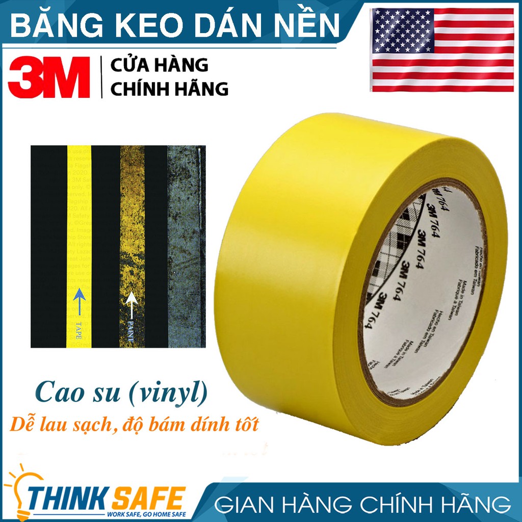 Băng keo dán nền 3M 764 cảnh báo màu vàng chuyên dùng dán cảnh báo phân ô phân làn (50mm X 32,9m) - BẢO HỘ THINKSAFE