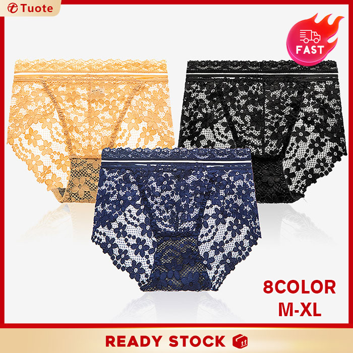 M~XL Women's Panties Sexy Breathable Seamless Underpants Lace Mid-Waist Antibacterial Graphene Enlarged Briefs