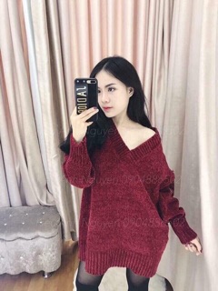 áo len nhung cổ tim