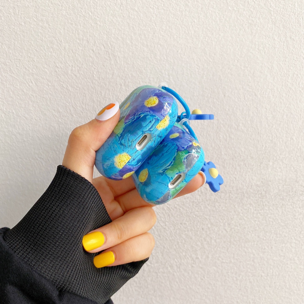 Vỏ Bảo Vệ Hộp Sạc Tai Nghe compatible AirPods3 / 3 Pro / 2Gen Họa Tiết Tranh Sơn Dầu Hình Hoa Cao Cấp