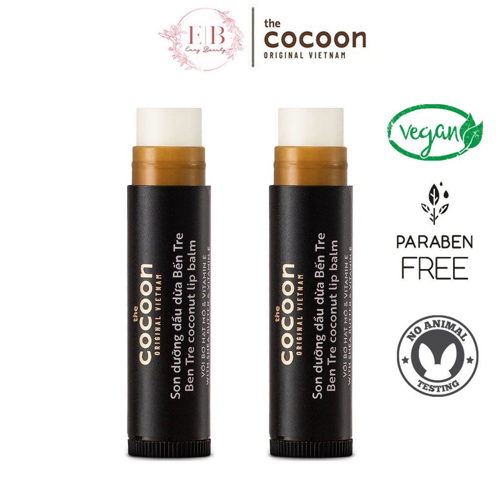 Combo 2 Son Dưỡng Môi Dầu Dừa Bến Tre Cocoon 5g