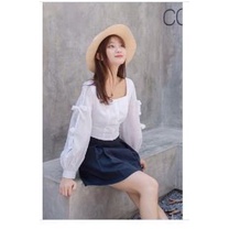 Áo croptop tay dài phối nơ xinh xinh