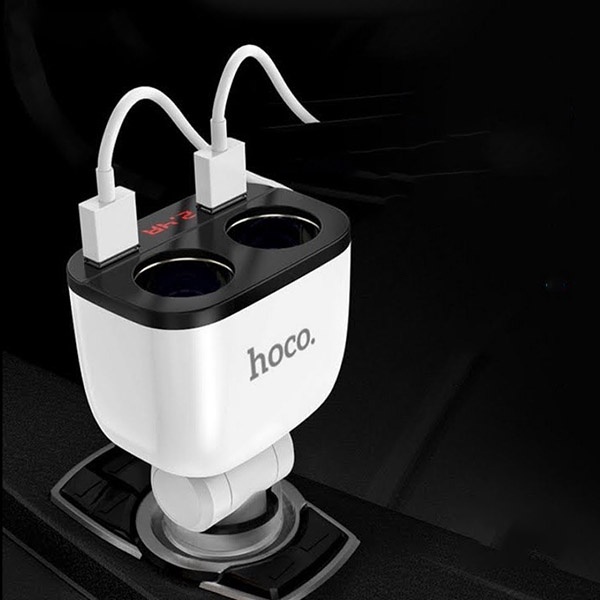 Bộ Chia Tẩu Sạc HOCO Z28 kèm 2 Cổng USB màn hình Led hiển thị dòng điện - Chính hãng