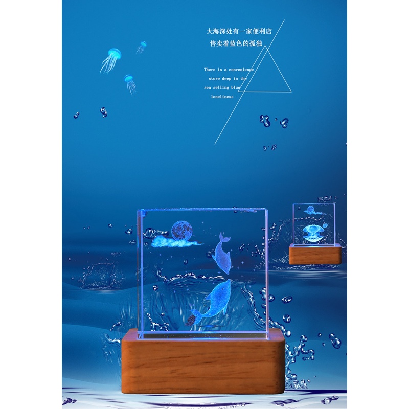 Đèn Ngủ Hình Khối Lập Phương 3D Pha Lê Sang Trọng Trang Trí Phòng Khách Tủ Tivi