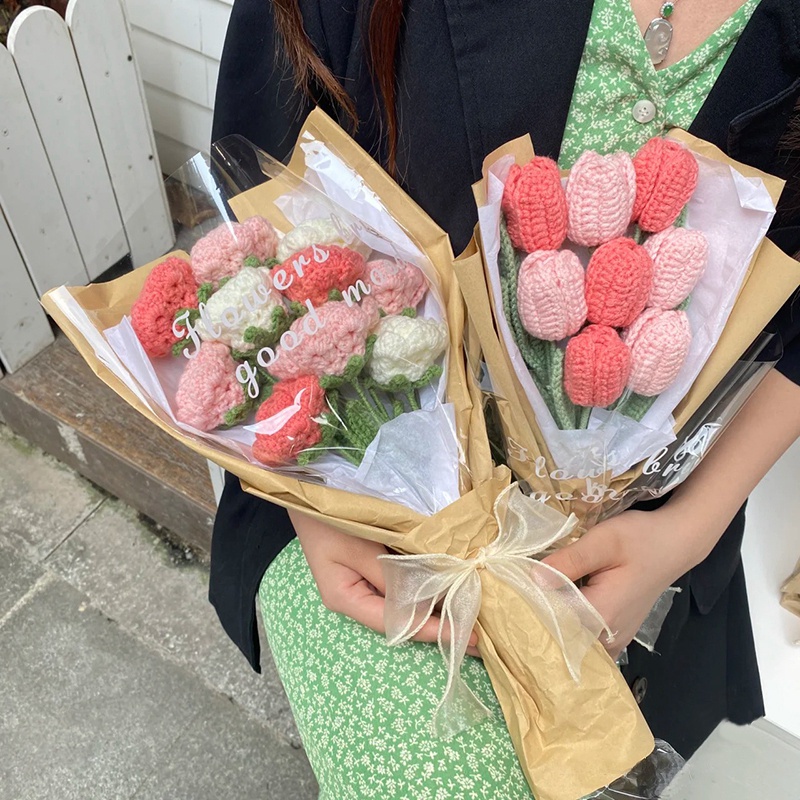 Bó Hoa Tulip Đan Móc Thủ Công Dành Cho Trang Trí/ Làm Đạo Cụ Chụp Ảnh