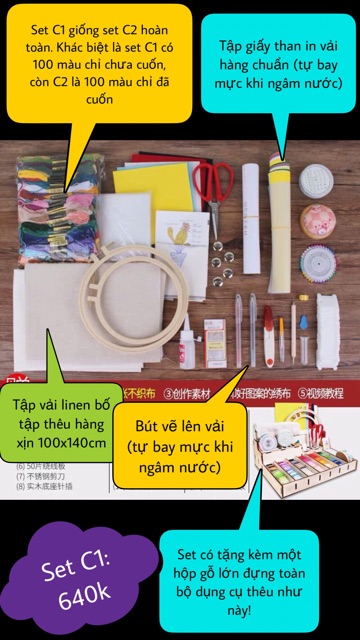 Bộ dụng cụ thêu nguyên set 28 món - set 03/C1 và 07/C2