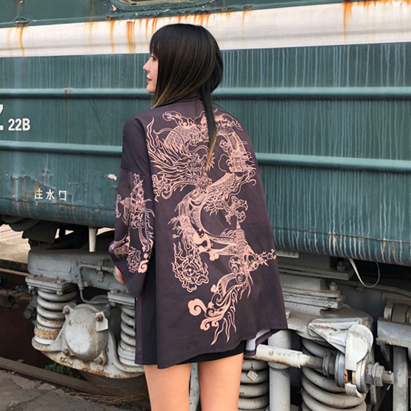 Haori/kimono unisex họa tiết rồng cá tính