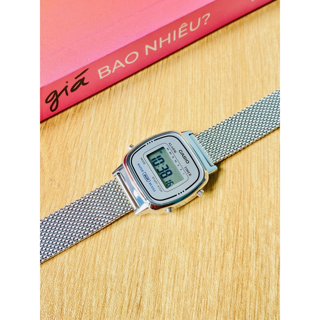 Đồng hồ Nữ Casio LA670WEM-7EF, đồng hồ chính hãng, bạc full dây mesh