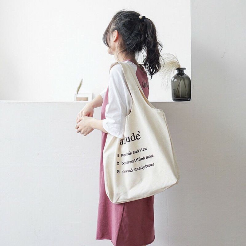 (8 mẫu) TÚI TOTE VẢI CANVAS LIỀN QUAI PHONG CÁCH FREE STYLE ĐI HỌC ĐI CHƠI