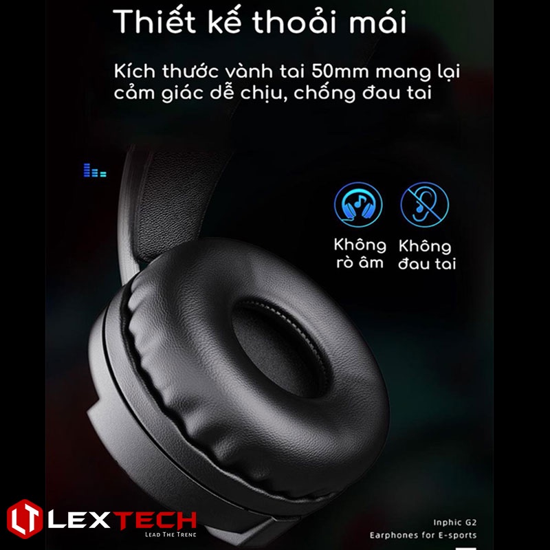 Tai nghe chụp tai headphone gaming LexTech Inphic có Mic chuyên game LED RGB tương thích PC Laptop Điện thoại TG2