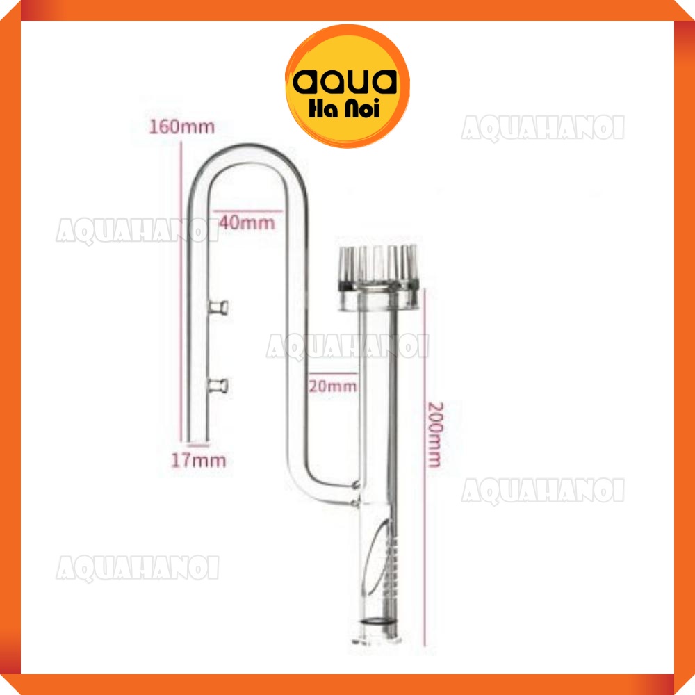 Đầu in thủy tinh trong suốt - Có lọc váng Phi 12/16mm - Hộp chống sốc - gắn máy lọc nước hồ cá thủy sinh
