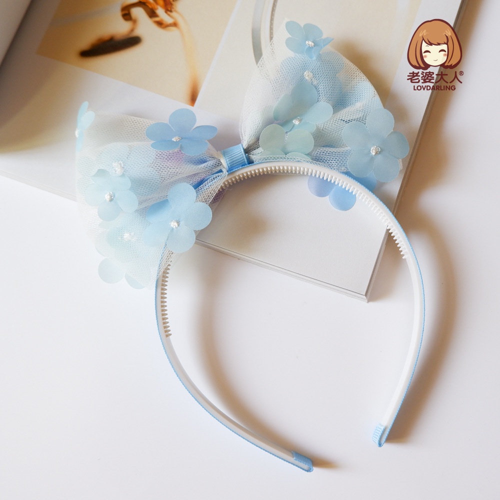 Băng Đô Voan Đính Hoa Màu Hồng Dễ Thương Phong Cách Hàn Quốc Cho Bé Gái