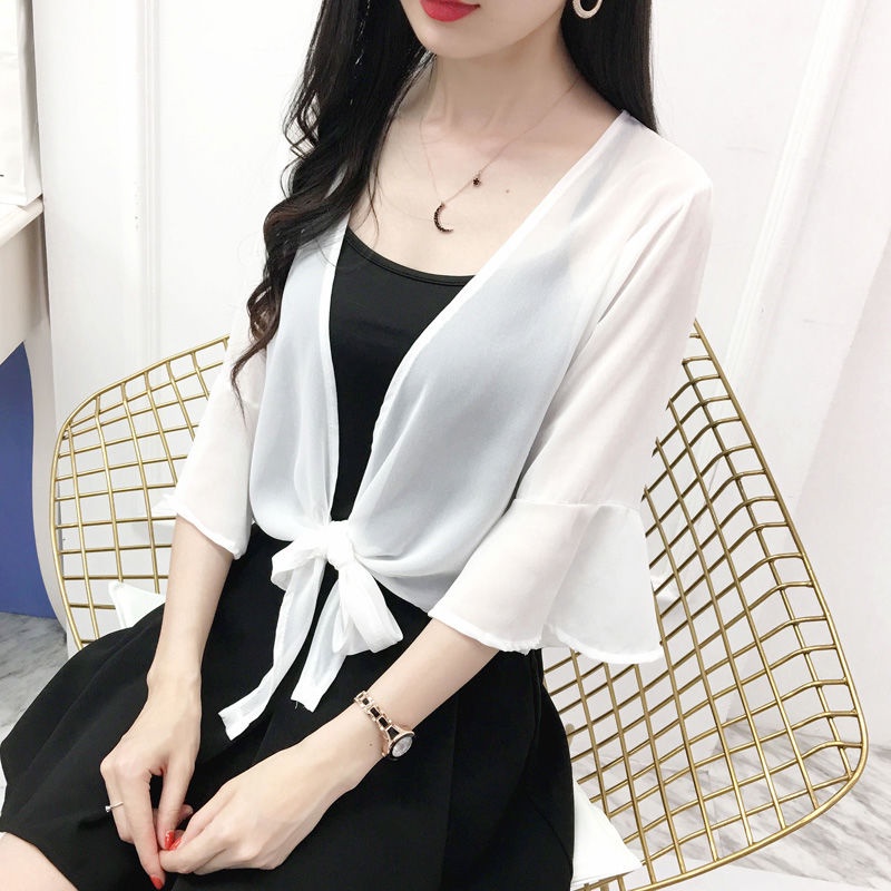 Áo Khoác cardigan chiffon Mỏng Tay Ngắn Chống Nắng Thời Trang Mùa Hè Cho Nữ