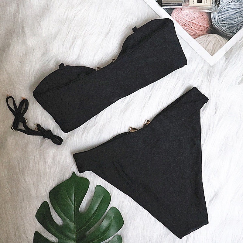 [BKN988] &lt;ÂU&gt; SET BIKINI ĐEN QUÂY KHUY NGỰC (CẠP CAO) (KÈM DÂY VAI)