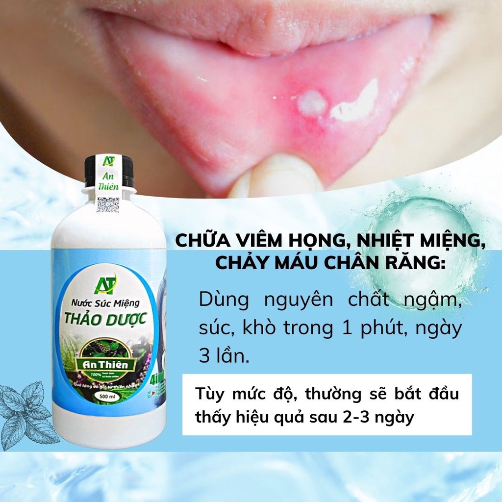 Nước súc miệng thảo dược 500ml, giảm nhiệt miệng, súc họng kháng khuẩn, khử mùi hôi miệng