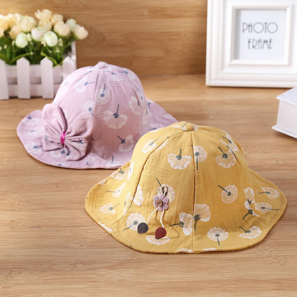 Mũ vành tròn nhún bèo đính nơ xinh xắn cho bé gái