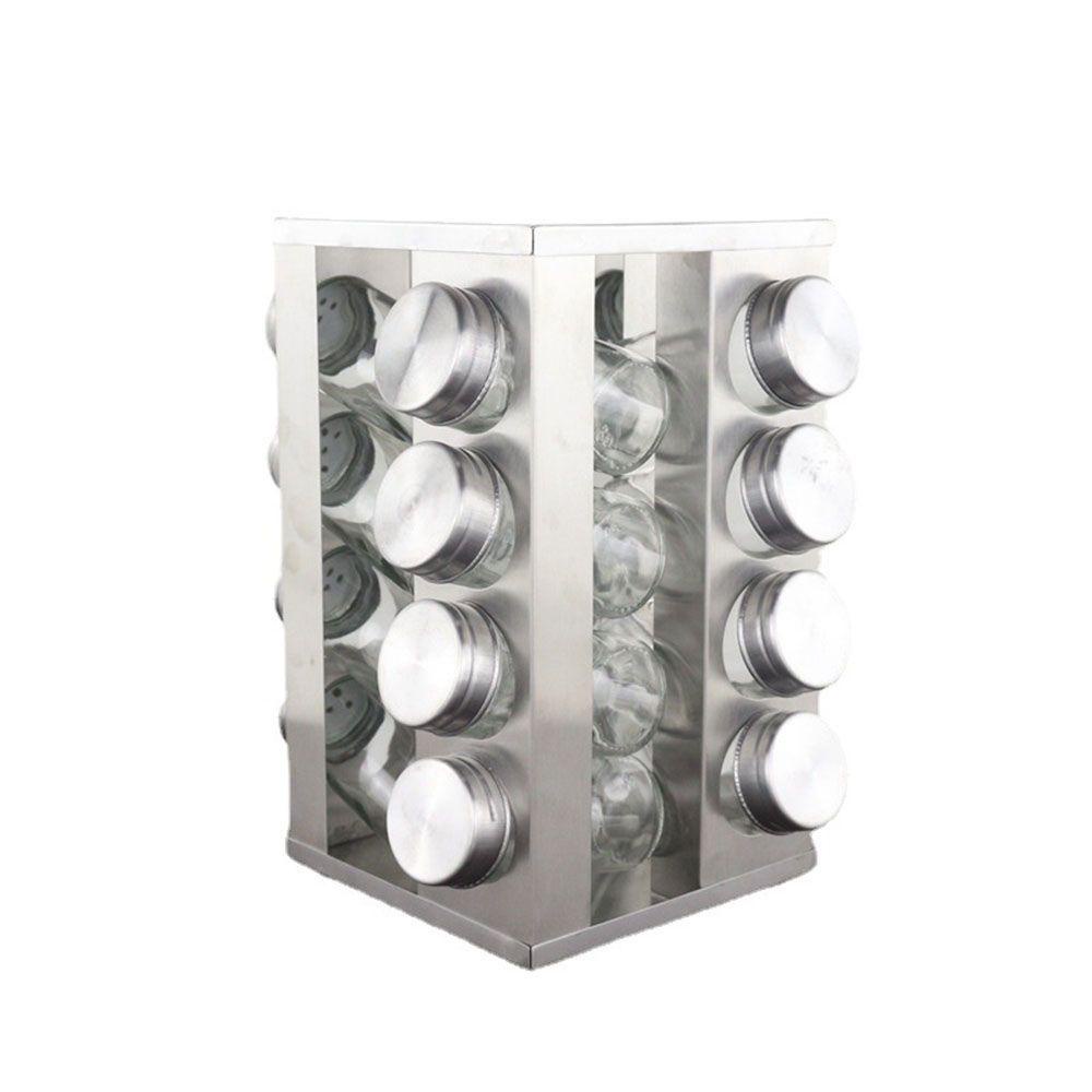 Giá Đỡ Xoay Bằng Thép Không Gỉ Với 16 Ngăn Đựng Gia Vị