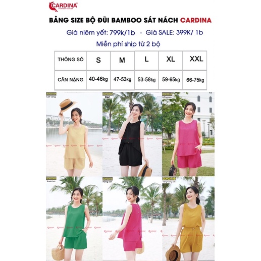 Đồ bộ nữ CARDINA chất đũi BamBoo xước cao cấp bộ mặc nhà áo sát nách quần đùi siêu mát 2DF03
