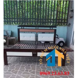 Giường sắt hộp kiểu gỗ Đại Thành 1m4 - Mẫu 01