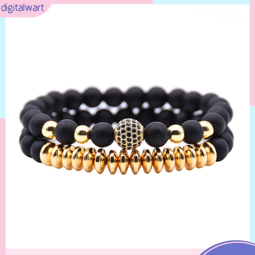 Bộ 2 Vòng Tay Chuỗi Hạt Đá Núi Lửa Tự Nhiên Thời Trang Unisex