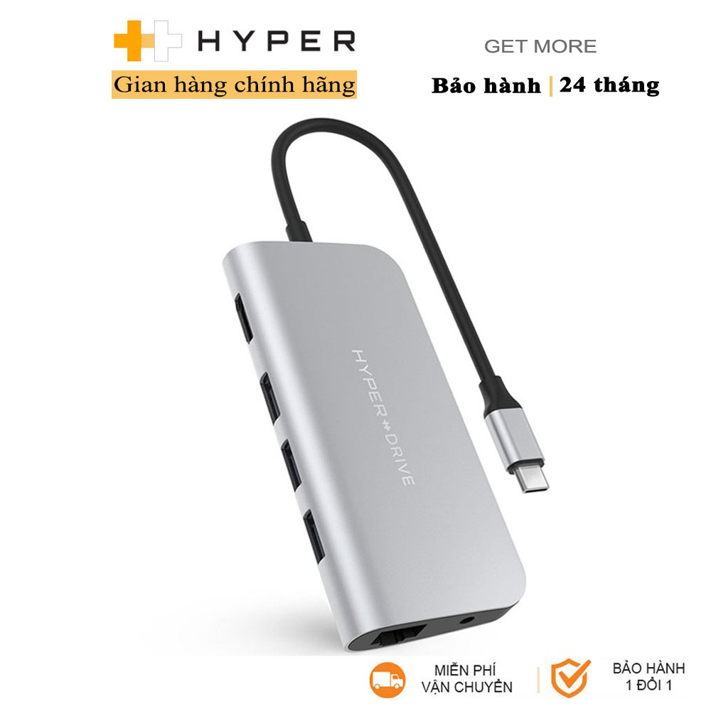 Cổng chuyển HyperDrive Power 9-in-1 USB-C Hub cho iPhone, Macbook, Ultrabook, USB-C Devices - HD30F - Hàng Chính Hãng