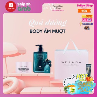 Sữa tắm trắng da dưỡng ẩm hương nước hoa WEILAIYA kết hợp hộp quà hồng cao cấp xinh xắn
