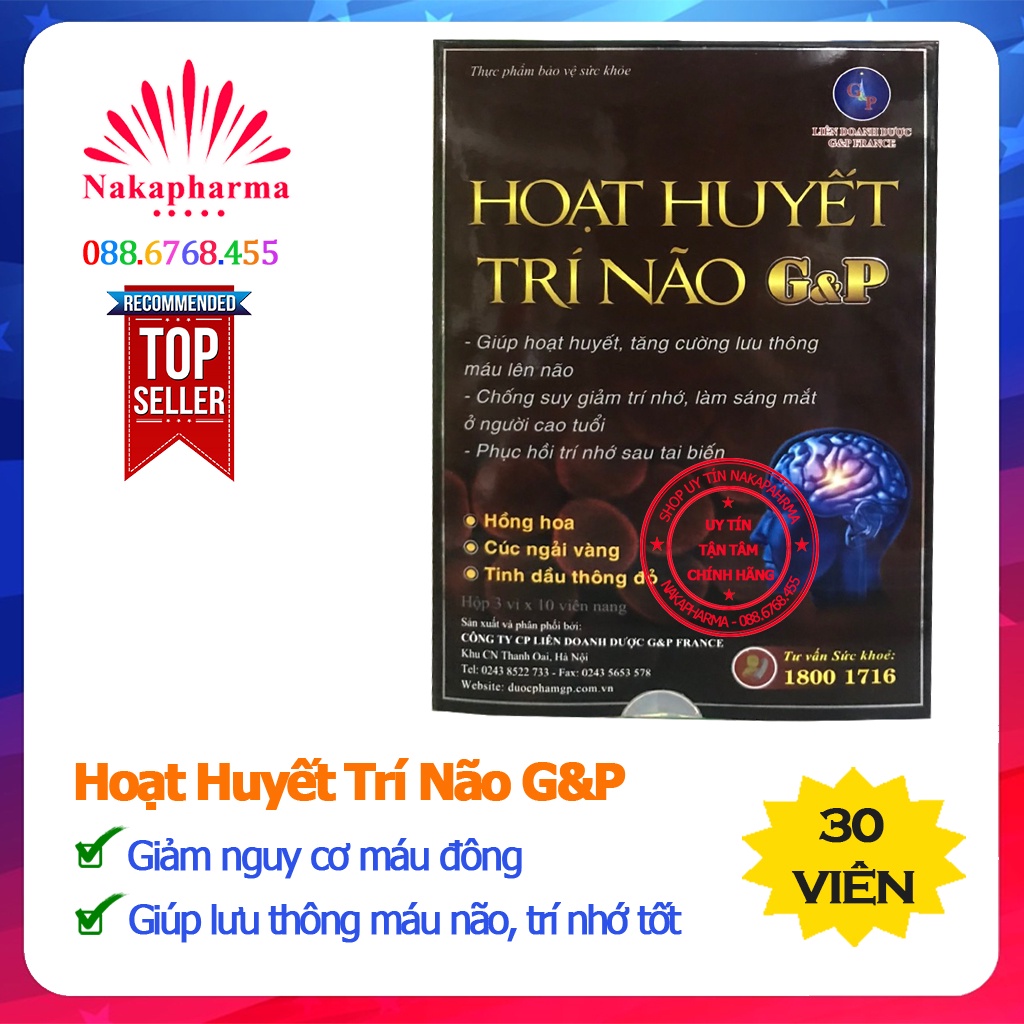 ✔️️️ Hoạt Huyết Trí Não G&P - Tăng cường tuần hoàn máu não, phá tan cục máu đông, giảm hoa mắt chóng mặt, mất trí nhớ