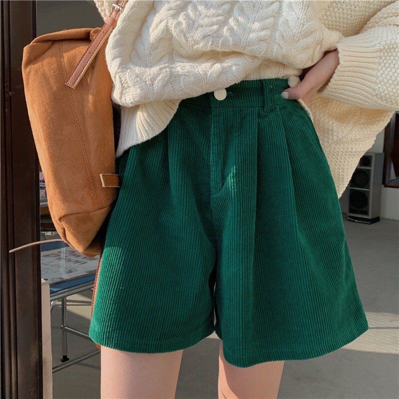 Quần short đùi nữ nhung tăm ulzzang- quần đùi nữ nhung tăm cạp chun đằng sau