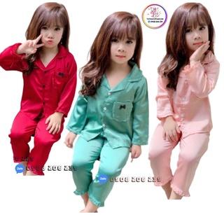 11-40kg Bộ quần áo pyama dài tay bé gái vải phi lụa bóng size đại