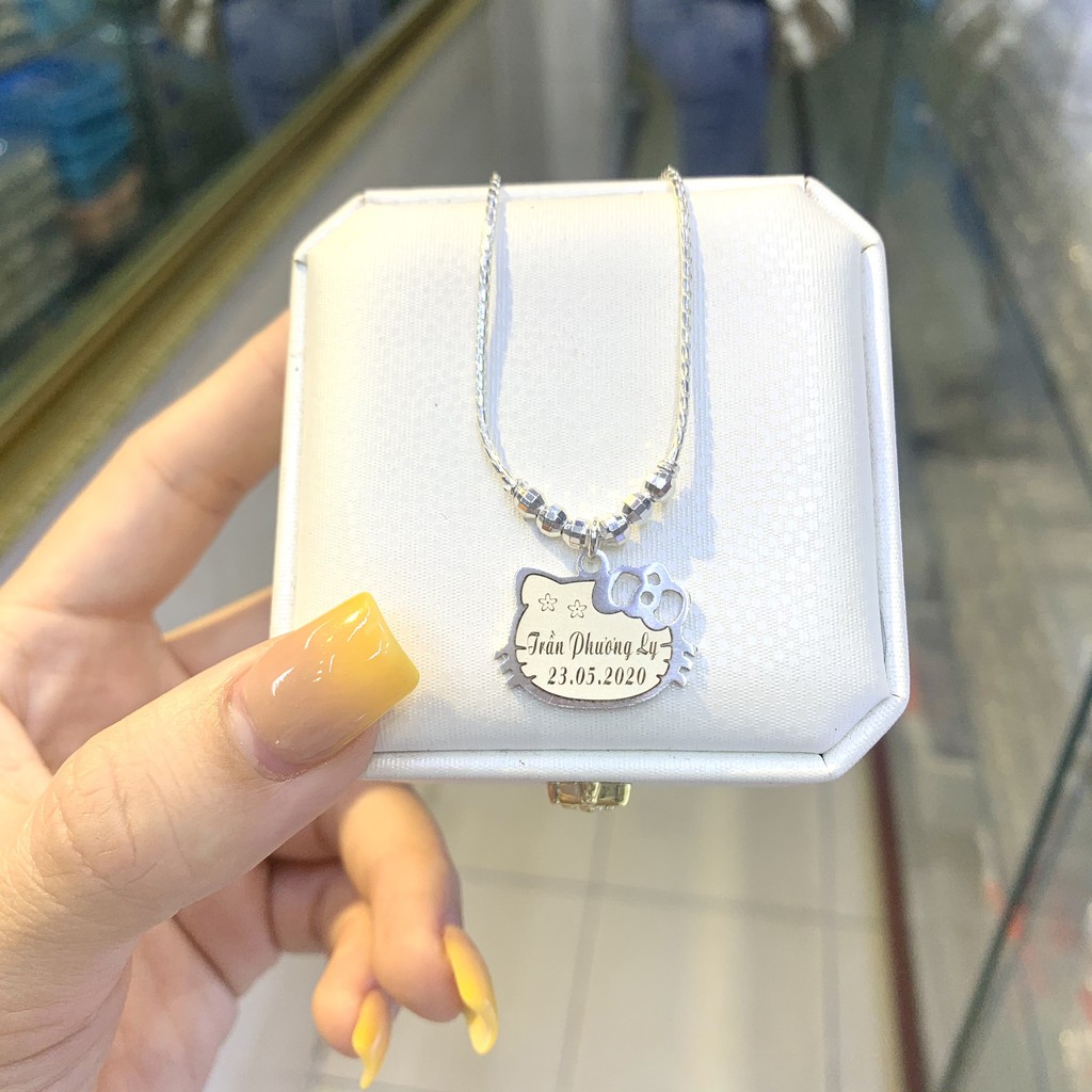 Dây chuyền bạc mặt Mèo Hello kitty khắc tên cho bé Minh Tâm Jewelry