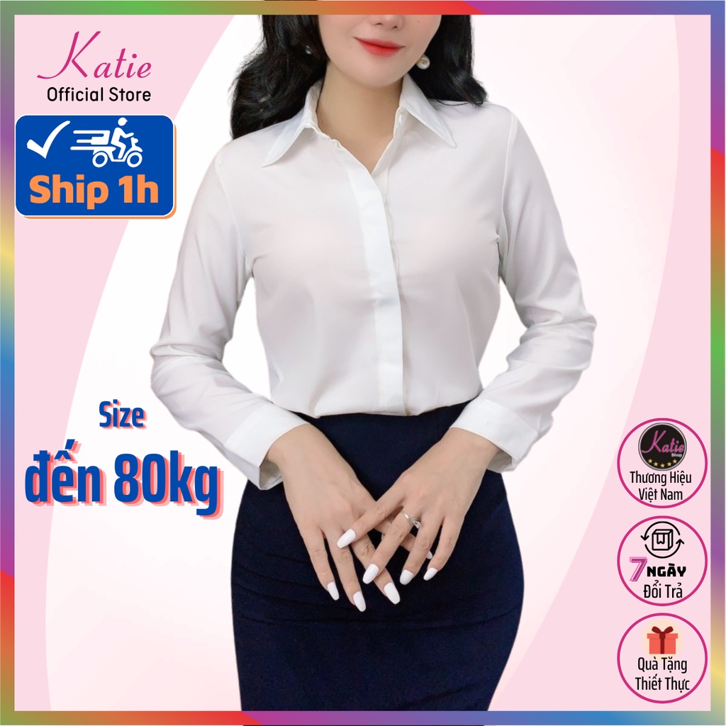 Áo Sơ Mi Trắng Kem Nữ Tay Ngắn Katie Sơ Mi Tay Dài Cao Cấp Chất Cotton Thoáng Mát