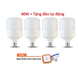 (Tặng đèn ngủ tự động) Bộ 4 bóng đèn led trụ 40W siêu sáng - ánh sáng Trắng