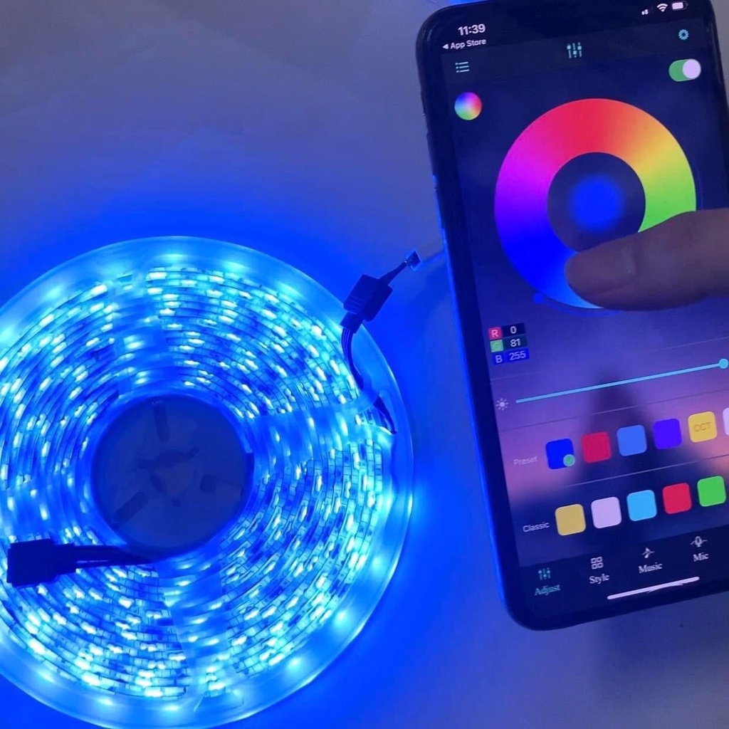 Bộ Led RGB 16 triệu màu chip led siêu sáng 5050 bọc silicon chống nước Đèn Tiktok 7 màu kết nối qua bluetooth