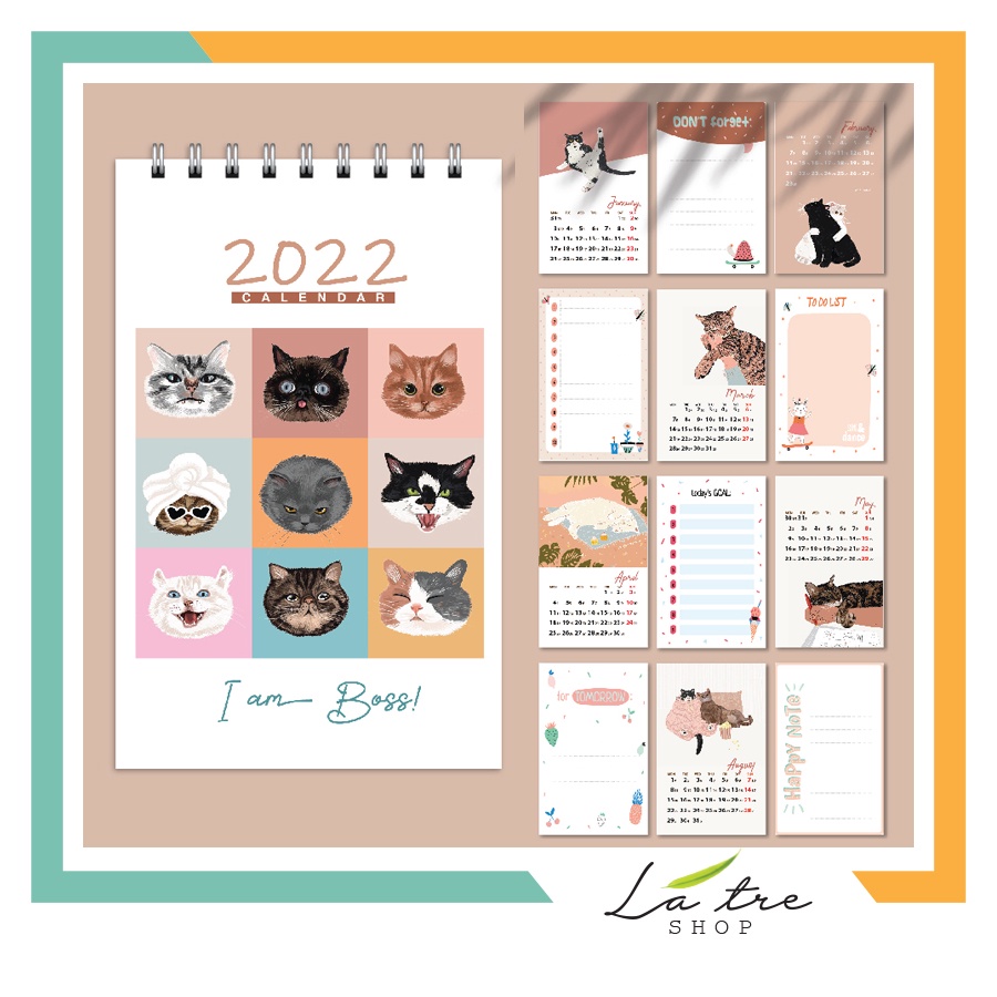 lịch mini 2022 trang trí bàn học ghi chú to do list mini dễ thương có ngày âm  - Mẫu Cute Cat LT605