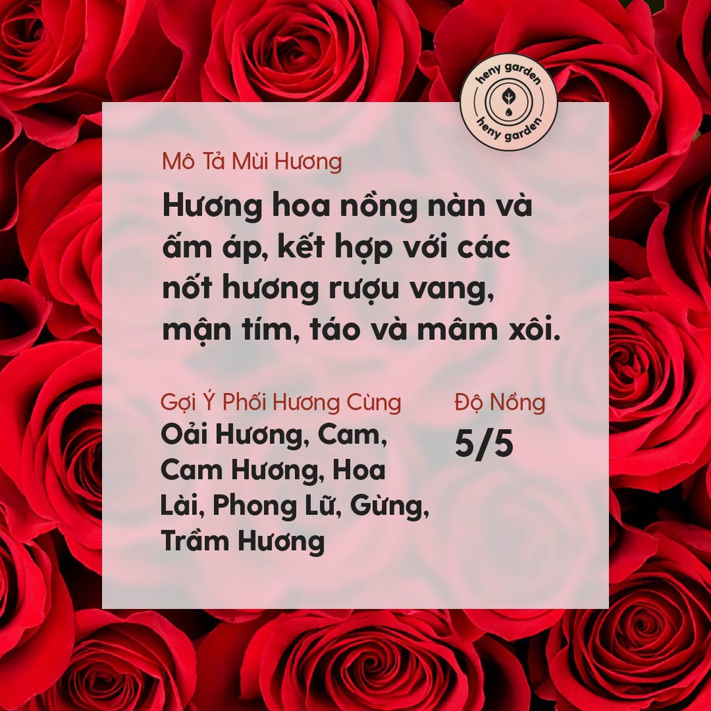 Tinh Dầu Hoa Hồng Heny Garden – Xông Phòng, Làm Nến Thơm, Dưỡng Da – Nguyên Chất 10ml – Tặng 3 Tinh Dầu Mẫu Thử